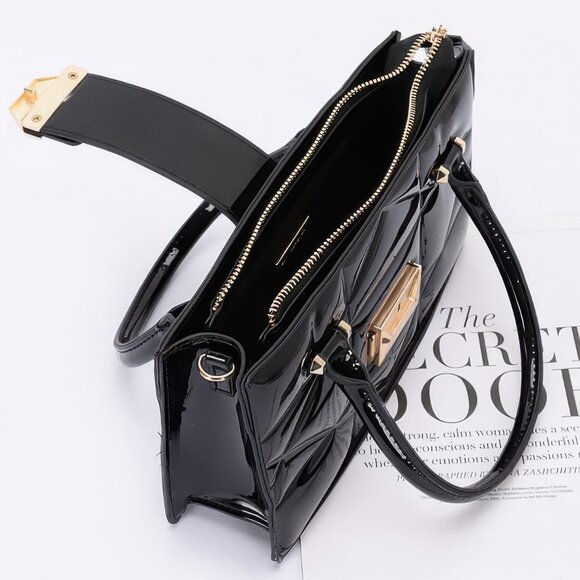 Embossed Enamel Handle Clutch - Picture 3 of 9